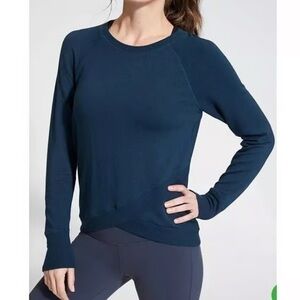 Athleta Serenity Navy Blue Criss Cross Yoga Sweatshirt sz-Small